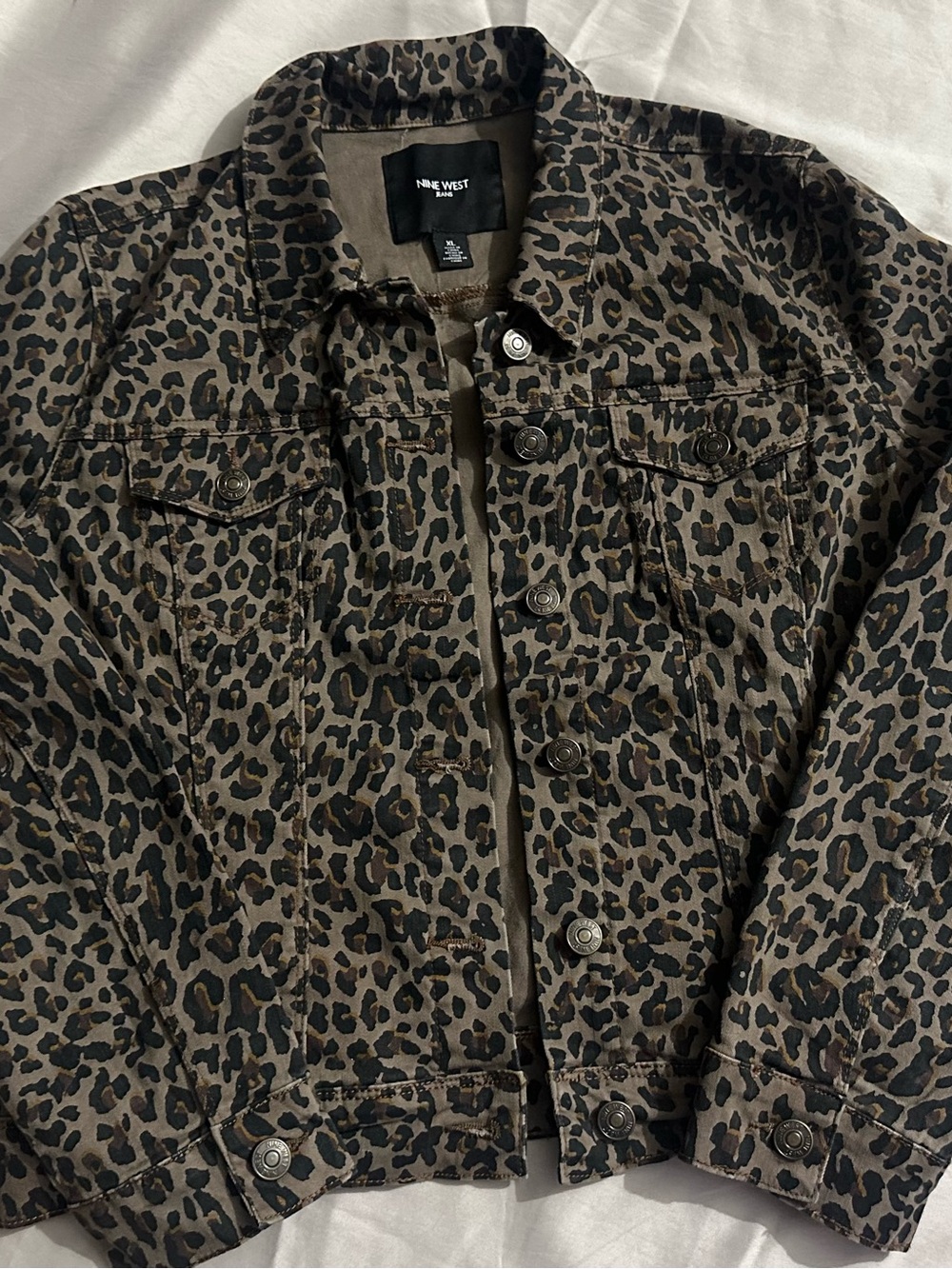Nine West Leopard-Print Jean Jacket - Taupe & Black